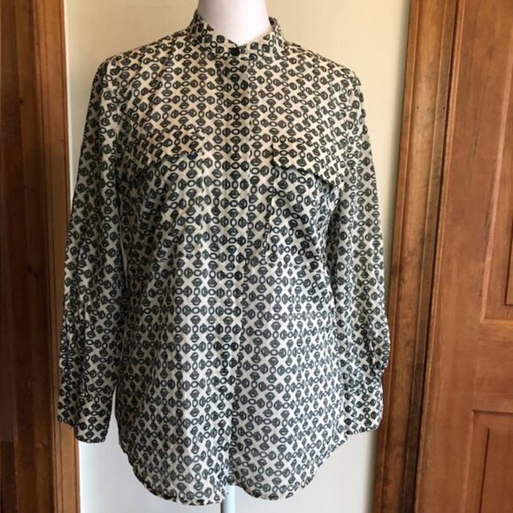 TORY BURCH Toggle Chain Green Cotton Long Sleeve Button Up Banded Collar… - Picture 5 of 16